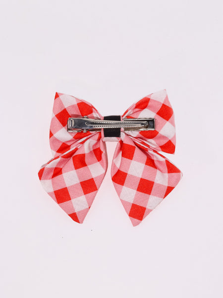 Checked Christmas Sailor Bow Alligator Clip- Red & White