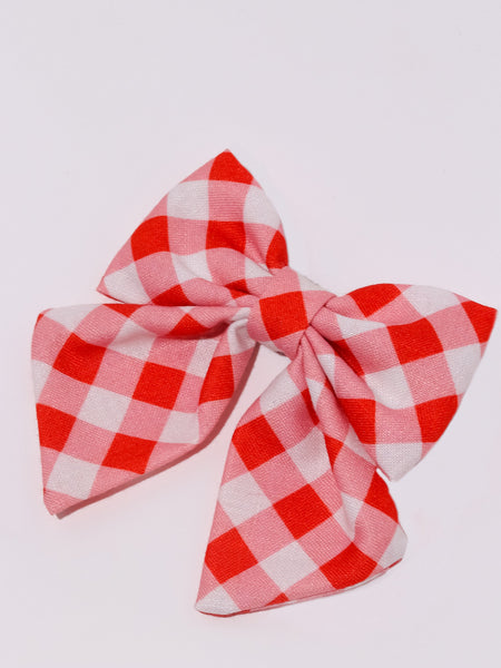 Checked Christmas Sailor Bow Alligator Clip- Red & White