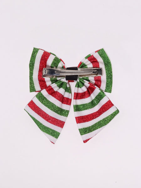 Kids Striped Sailor Bow Alligator Clip- Red, Green & White