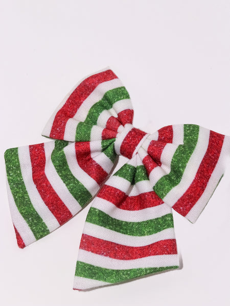 Kids Striped Sailor Bow Alligator Clip- Red, Green & White