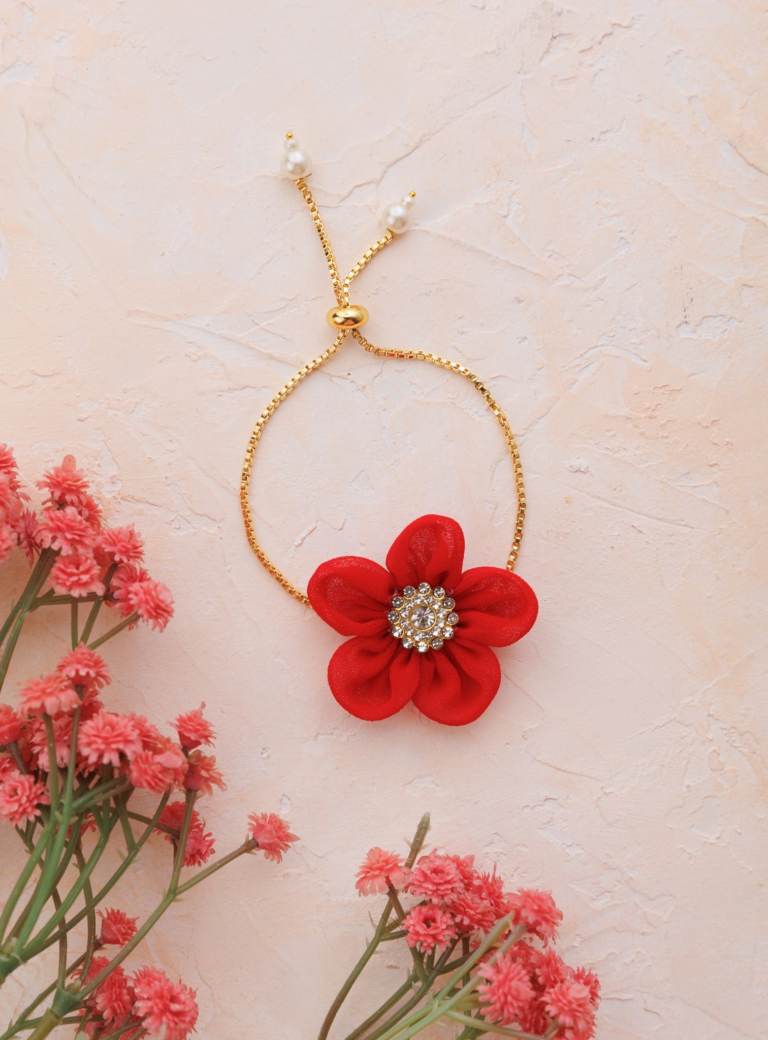 Angel's Kiss Flower Adjustable Chain Bracelet - Red