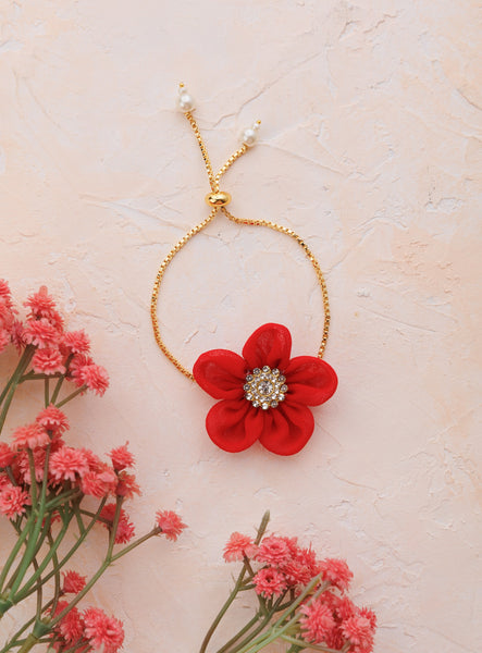 Angel's Kiss Flower Adjustable Chain Bracelet - Red