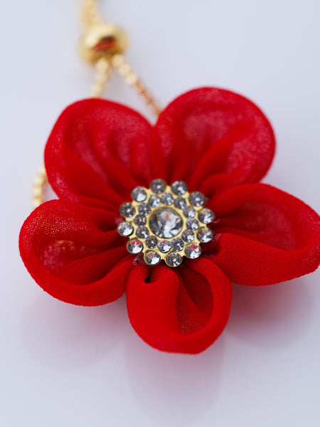 Angel's Kiss Flower Adjustable Chain Bracelet - Red