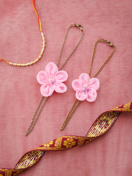Mother & Daughter Duo Chain Bracelet with vibrant flower and Sequence Center - Pink