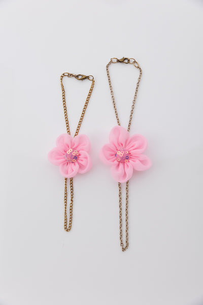 Mother & Daughter Duo Chain Bracelet with vibrant flower and Sequence Center - Pink