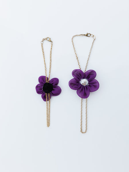 Mother & Daughter Duo Chain Bracelet with vibrant flower and Sequence Center - Purple