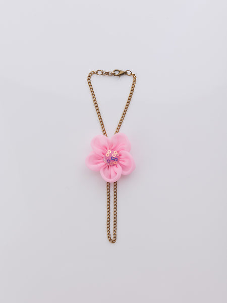 Chain Bracelet with vibrant flower and Sequence Center- Pink