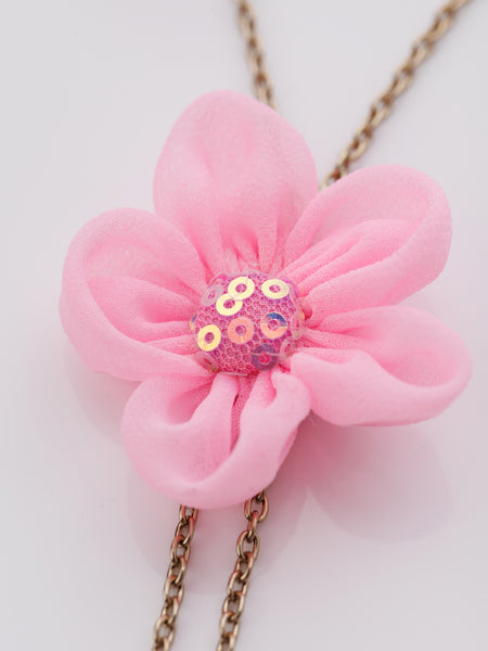 Chain Bracelet with vibrant flower and Sequence Center- Pink