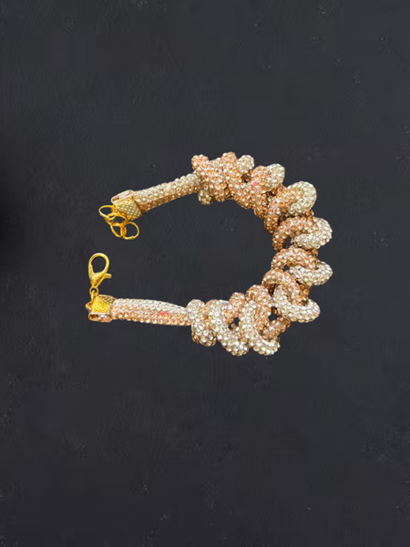 Princess Stone Twisted Duel Color Bracelet- Golden Silver