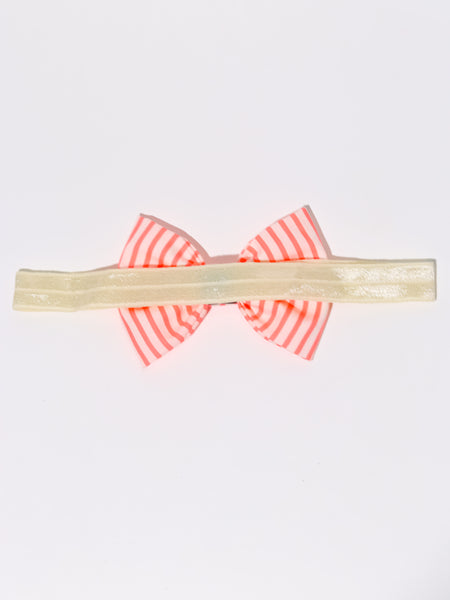 Striped Baby Bow Headband- Neon Orange