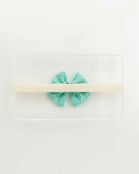 Floral Embroidered Tulle Sailor Bow Headband - Turquoise