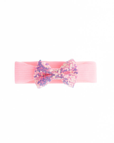 Big Sequined Bow Headband- Light Pink