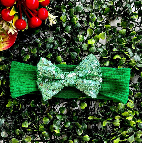 Festive Sequin Baby Headband- Green