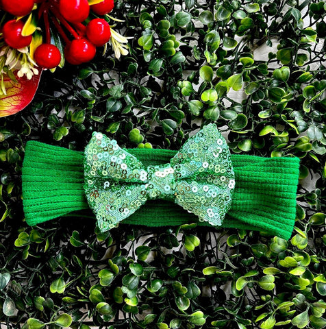 Festive Sequin Baby Headband- Green