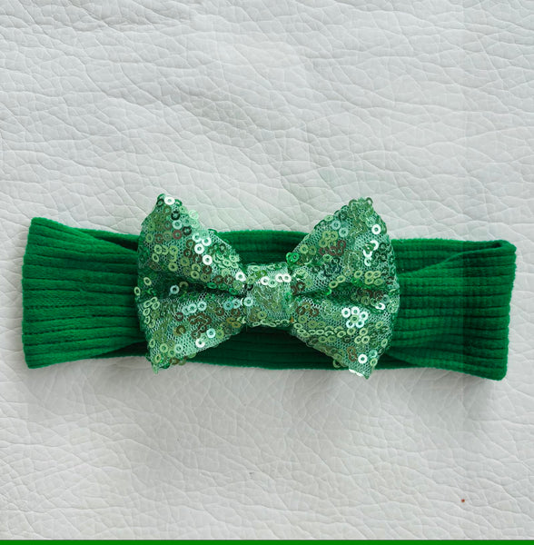 Festive Sequin Baby Headband- Green