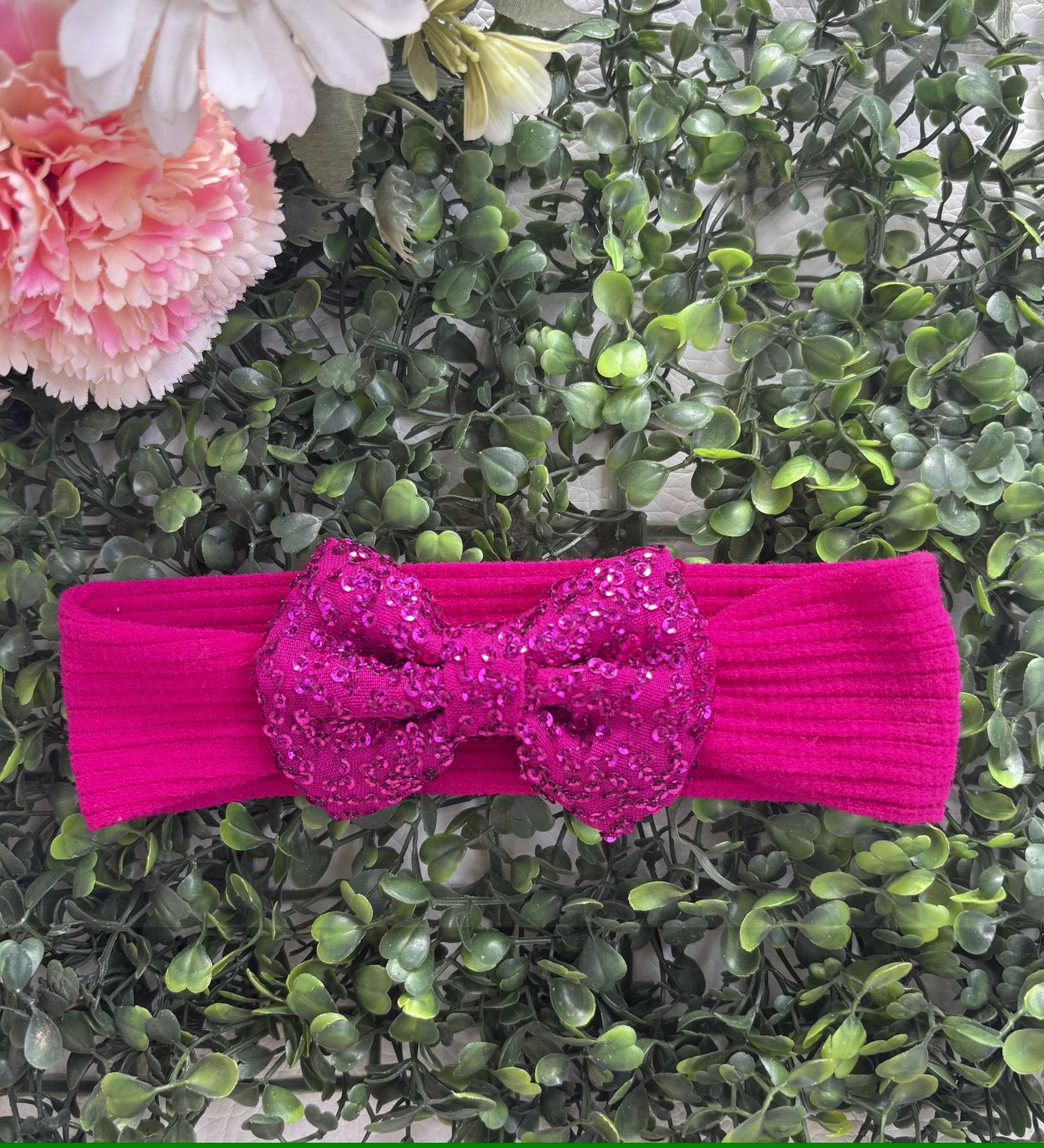 Festive Sequin Baby Headband- Dark Pink
