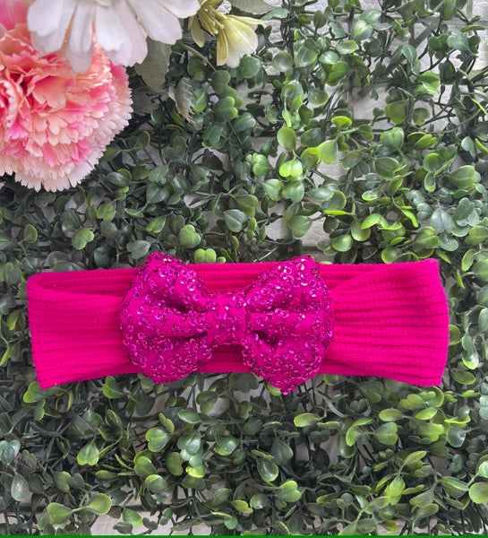 Festive Sequin Baby Headband- Dark Pink