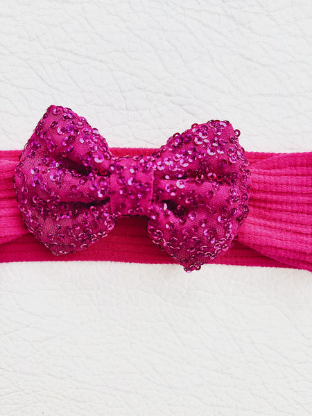 Festive Sequin Baby Headband- Dark Pink