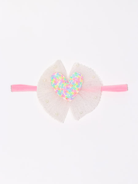 Sequined Heart Tulle Bow Headband- Multi Colored