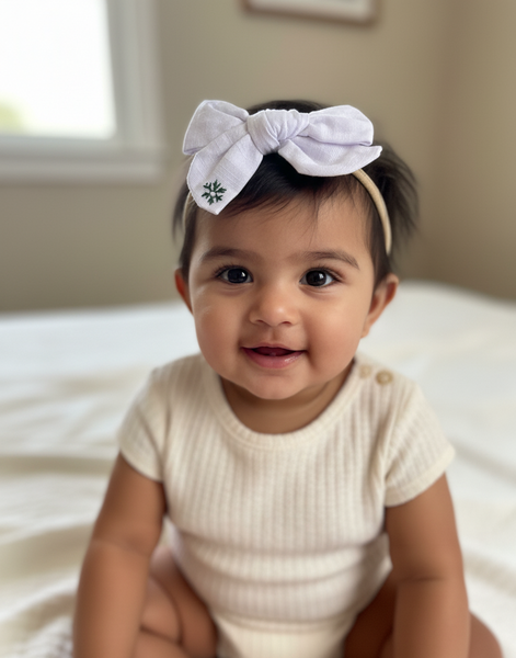 Christmas Snowflake Emroidered Bow Headband- White