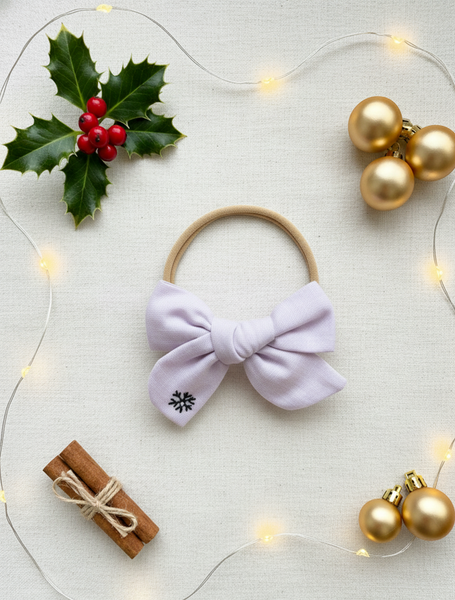 Christmas Snowflake Emroidered Bow Headband- White