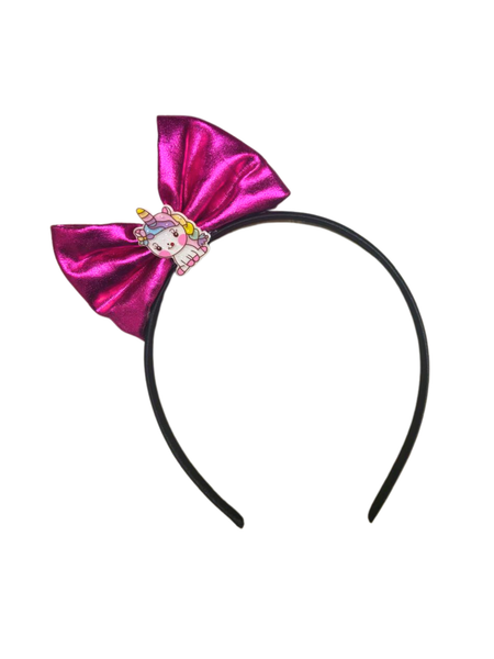 Girls Leather Unicorn Standing Bow Hairband – Dark Pink
