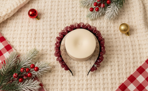Pearl Ruffle Christmas Hairband- Maroon