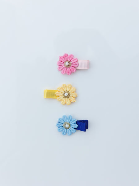 Set of 3 Floral Handmade Clips- Pink, Yellow, Blue