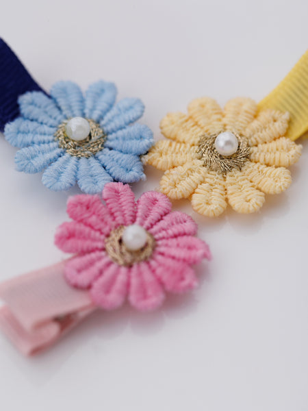Set of 3 Floral Handmade Clips- Pink, Yellow, Blue