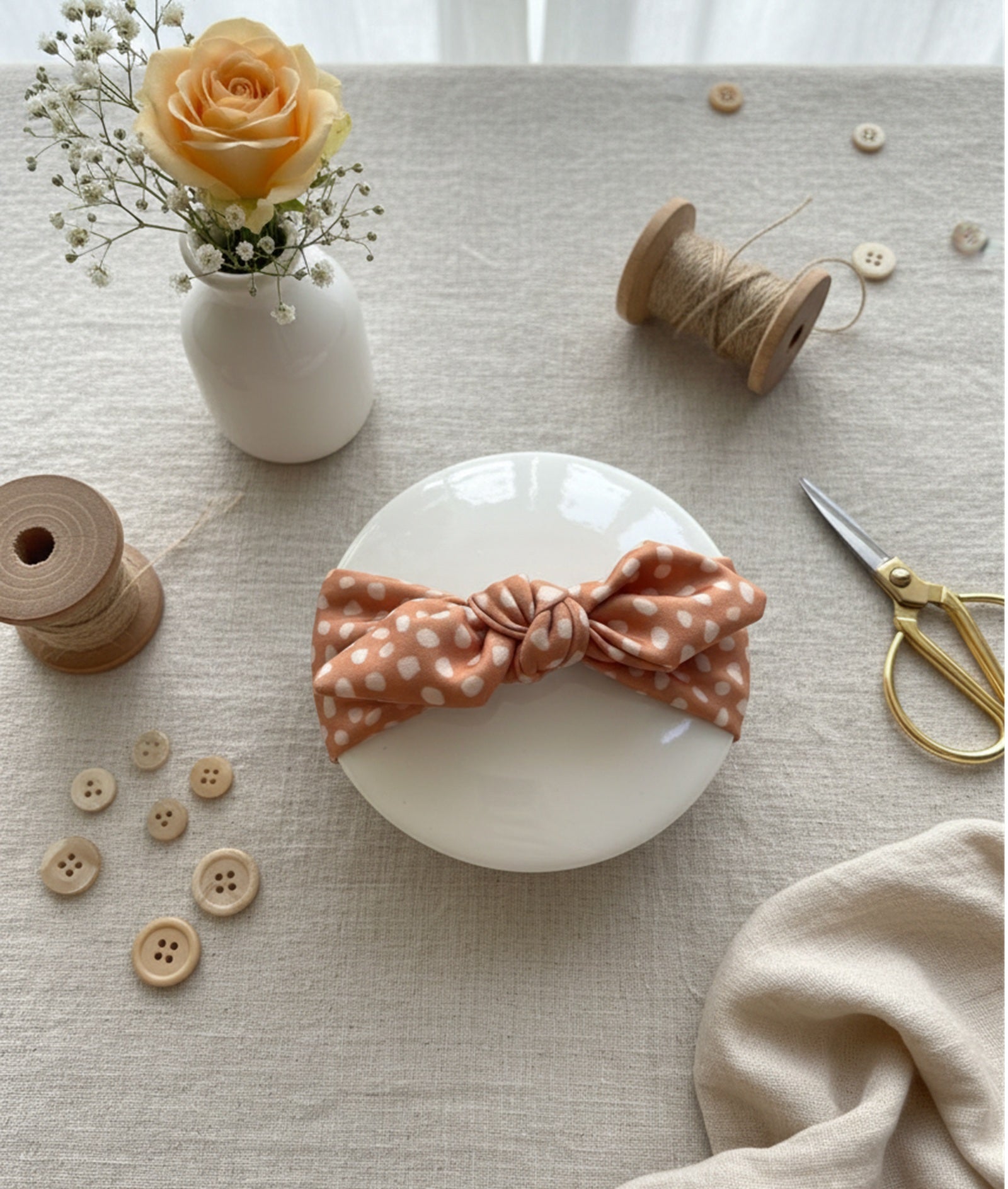 Girl Polka Dot Knot Headband- Orange