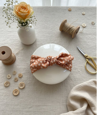 Girl Polka Dot Knot Headband- Orange