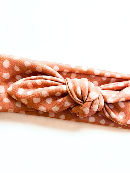 Girl Polka Dot Knot Headband- Orange