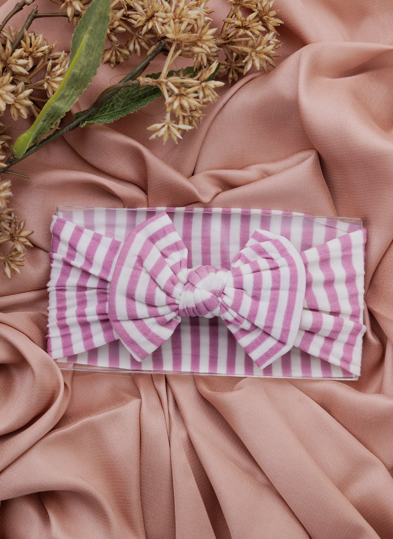 Checkered Knot Top Headwrap - Pink & White