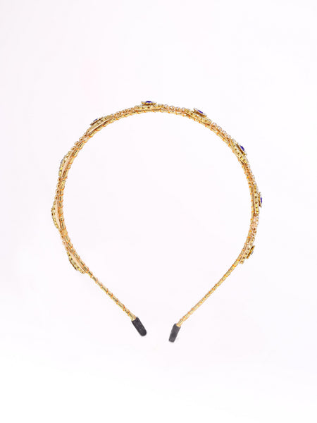 Ethnic Stone Embellished Girls Headband- Golden & Blue