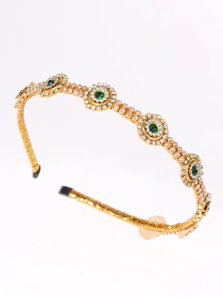 Ethnic Stone Embellished Girls Headband- Golden & Green