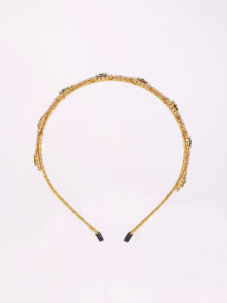 Ethnic Stone Embellished Girls Headband- Golden & Green