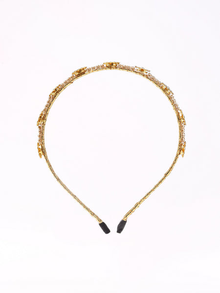 Ethnic Stone Embellished Girls Headband- Golden & White