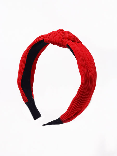 Pleated Fabric Knotted Headband- Red