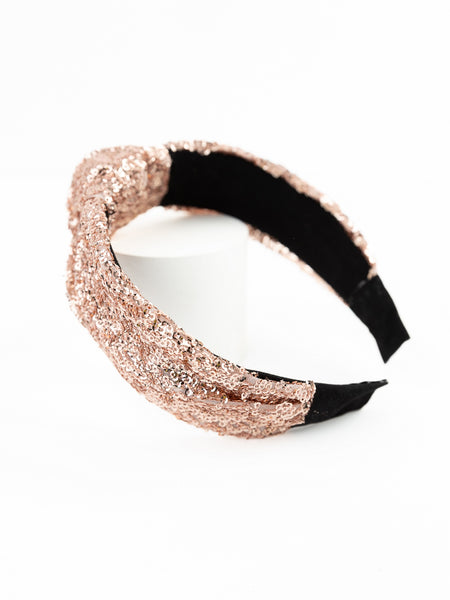 Knotted Sequin Embellished Kids Headband- Rose Gold