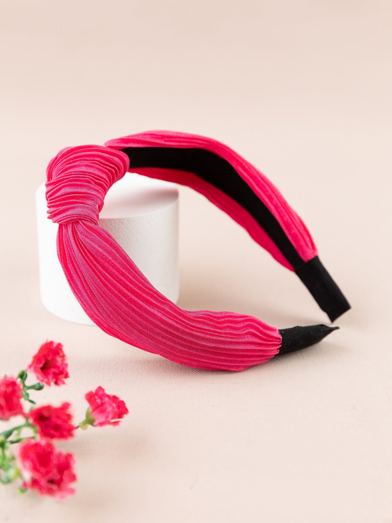 Pleated Fabric Knotted Headband- Fuchia Pink