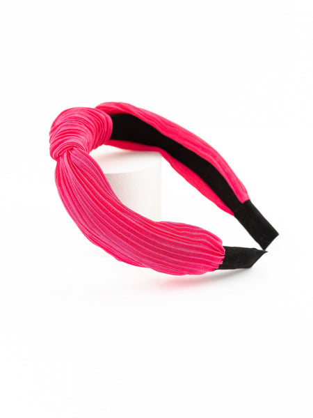 Pleated Fabric Knotted Headband- Fuchia Pink