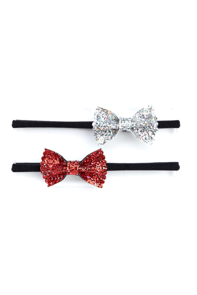 Sparkling Bow Headband Set of 2- Silver and Red