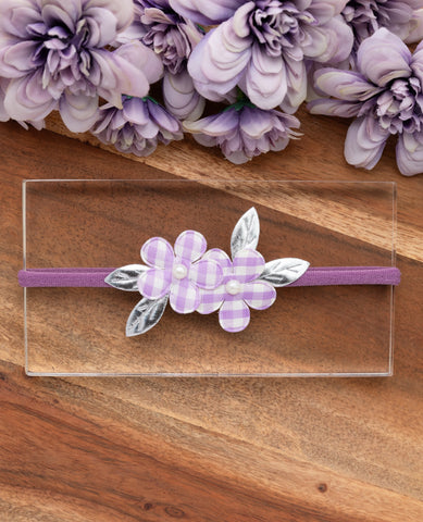 Newborn Checkered Flower Headband- Purple