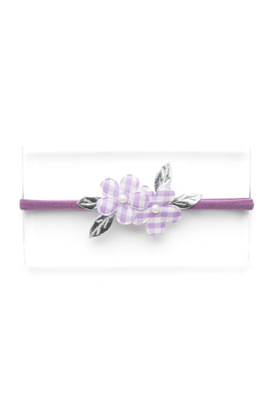 Newborn Checkered Flower Headband- Purple