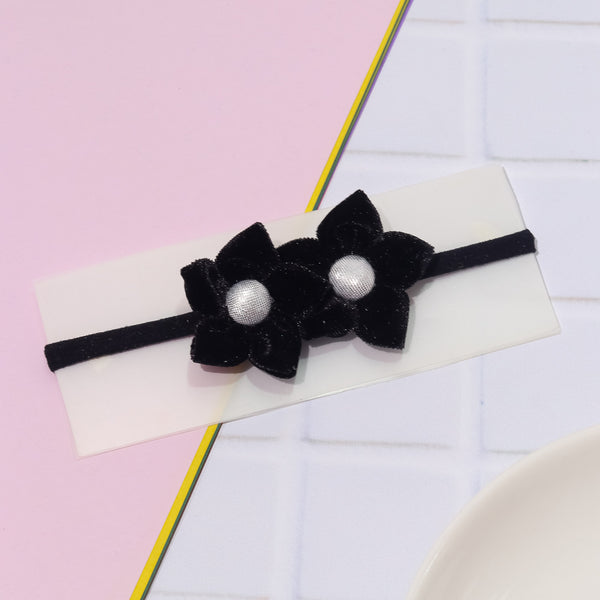 Velvet Newborn Flower Headband- Black