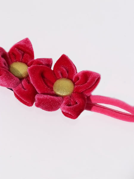 Velvet Newborn Flower Headband- Dark Pink