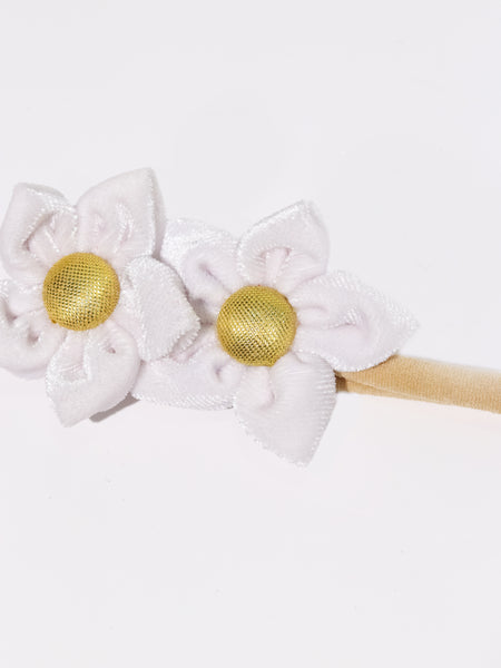 Velvet Newborn Flower Headband- White