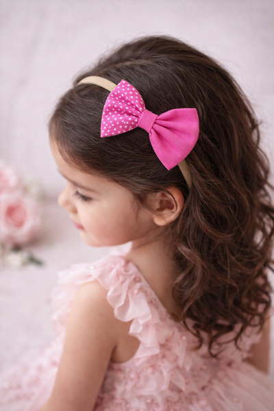 Baby 2-in-1 Polka Dot Bow Headband – Pink & White