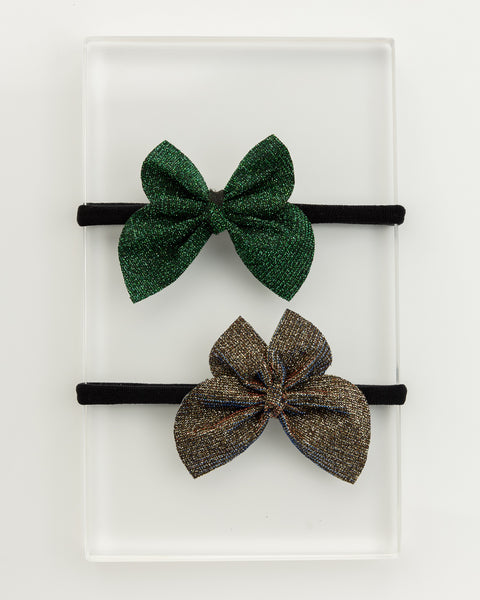 Set of 2 Glittery Butterfly Baby Headbands- Dark Green & Bronze