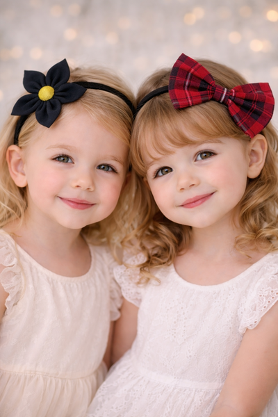 Set of 2 Flower & Bow Headbands – Red & Black